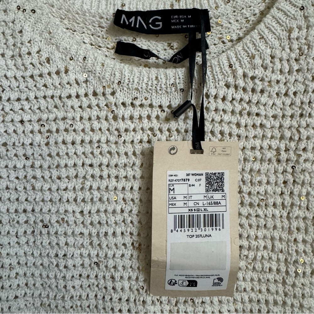 Mango White Textured Sleeveless Top Size M New with tags - Picture 6 of 8